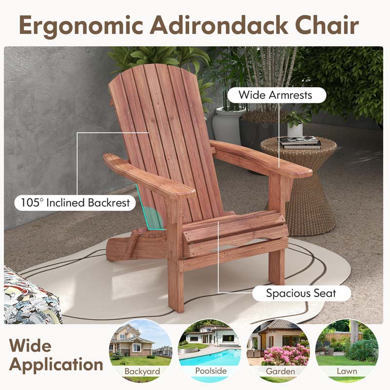Set of 2 Folding Adirondack Chairs with High Backrest & Wide Armrests, All-Weather Fir Wood Patio Fire Pit Chairs for Backyard, Lawn, Poolside