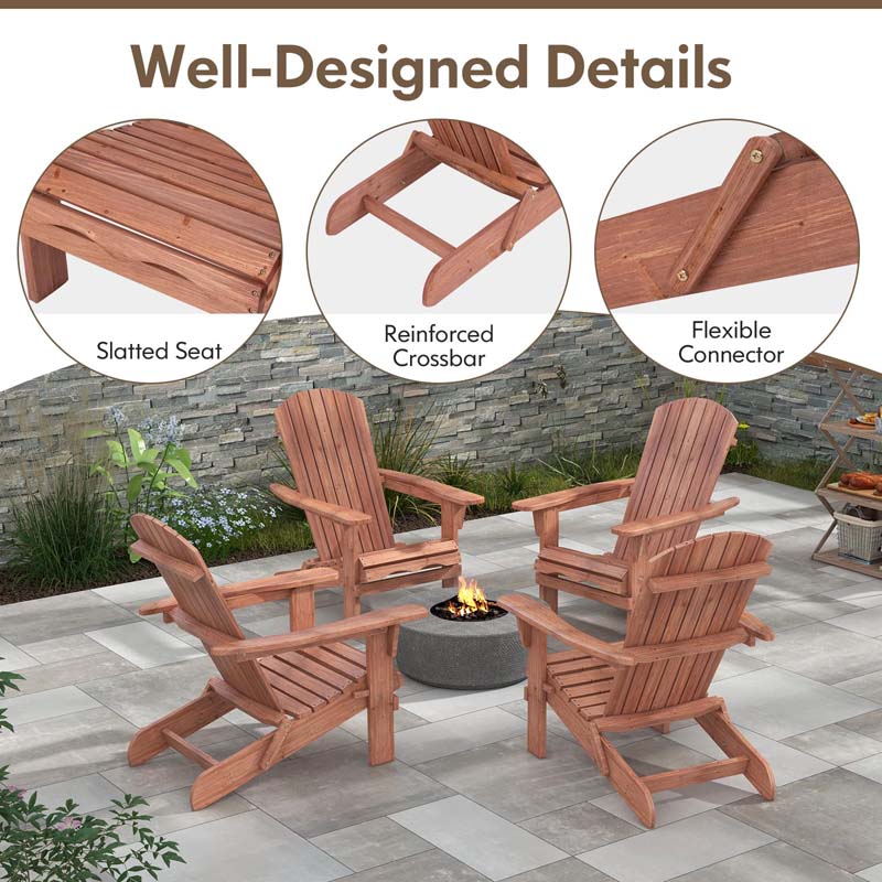 Set of 2 Folding Adirondack Chairs with High Backrest & Wide Armrests, All-Weather Fir Wood Patio Fire Pit Chairs for Backyard, Lawn, Poolside