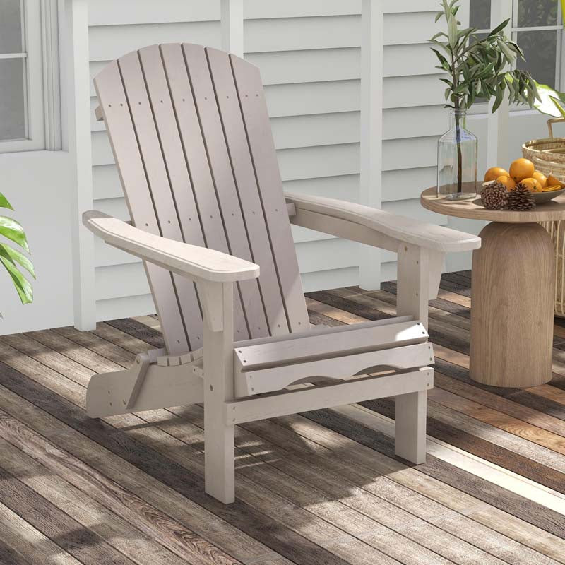 Set of 2 Folding Adirondack Chairs with High Backrest & Wide Armrests, All-Weather Fir Wood Patio Fire Pit Chairs for Backyard, Lawn, Poolside