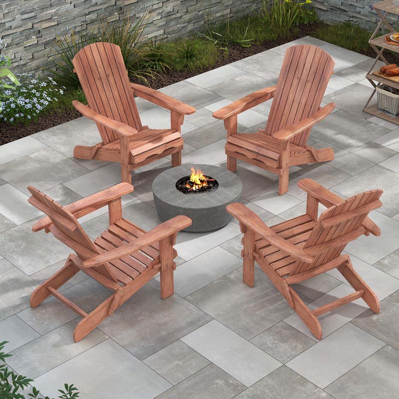 Set of 2 Folding Adirondack Chairs with High Backrest & Wide Armrests, All-Weather Fir Wood Patio Fire Pit Chairs for Backyard, Lawn, Poolside