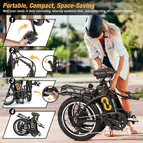 Folding Electric Bike for Adults with 20" Fat Tires, 750W Brushless Motor, 30MPH, 44-Mile Range, LCD Display & Fork Suspension for Snow/Sand Commuting