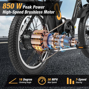 Folding Electric Bike for Adults with 20" Fat Tires, 750W Brushless Motor, 30MPH, 44-Mile Range, LCD Display & Fork Suspension for Snow/Sand Commuting