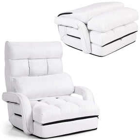 Folding Lazy Sofa Floor Chair with 6-Position Adjustable Backrest, Lumbar Pillow & Armrests, Indoor Chaise Lounge Sofa for Gaming, Living Room