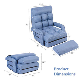 Folding Lazy Sofa Floor Chair with 6-Position Adjustable Backrest, Lumbar Pillow & Armrests, Indoor Chaise Lounge Sofa for Gaming, Living Room