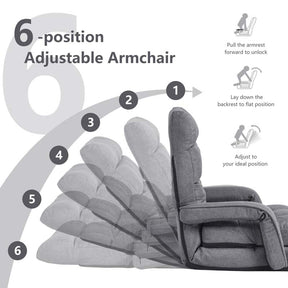 Folding Lazy Sofa Floor Chair with 6-Position Adjustable Backrest, Lumbar Pillow & Armrests, Indoor Chaise Lounge Sofa for Gaming, Living Room