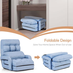 Folding Lazy Sofa Floor Chair with 6-Position Adjustable Backrest, Lumbar Pillow & Armrests, Indoor Chaise Lounge Sofa for Gaming, Living Room