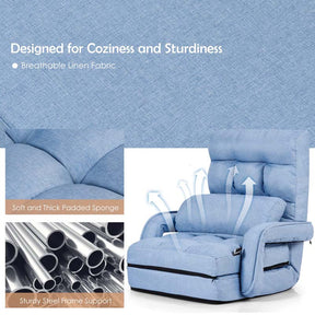 Folding Lazy Sofa Floor Chair with 6-Position Adjustable Backrest, Lumbar Pillow & Armrests, Indoor Chaise Lounge Sofa for Gaming, Living Room