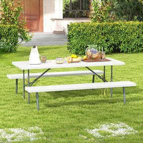 8 Person 6FT Folding Picnic Table Bench Set, All-Weather HDPE Outdoor Dining Table with Umbrella Hole & Heavy Duty Metal Frame for Patio Yard