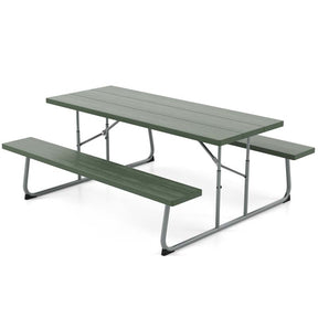 8 Person 6FT Folding Picnic Table Bench Set, All-Weather HDPE Outdoor Dining Table with Umbrella Hole & Heavy Duty Metal Frame for Patio Yard