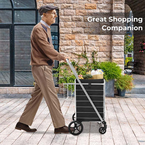 27.5 Gallon Jumbo Folding Shopping Cart with Waterproof Liner & Double Basket, Heavy Duty Portable Utility Cart for Grocery Market Laundry