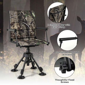 360° Silent Swivel Folding Hunting Blind Chair for Shooting Fishing, Portable Sniper Seat with 4 Adjustable Legs, All-Terrain Foot Pads