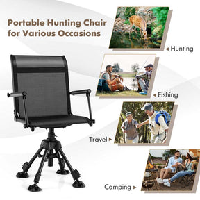 360° Silent Swivel Folding Hunting Blind Chair for Shooting Fishing, Portable Sniper Seat with 4 Adjustable Legs, All-Terrain Foot Pads
