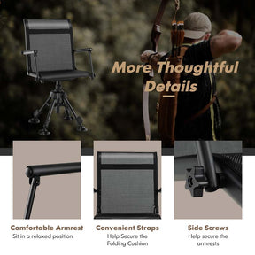 360° Silent Swivel Folding Hunting Blind Chair for Shooting Fishing, Portable Sniper Seat with 4 Adjustable Legs, All-Terrain Foot Pads