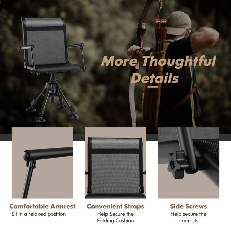 360° Silent Swivel Folding Hunting Blind Chair for Shooting Fishing, Portable Sniper Seat with 4 Adjustable Legs, All-Terrain Foot Pads