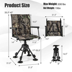 360° Silent Swivel Folding Hunting Blind Chair for Shooting Fishing, Portable Sniper Seat with 4 Adjustable Legs, All-Terrain Foot Pads