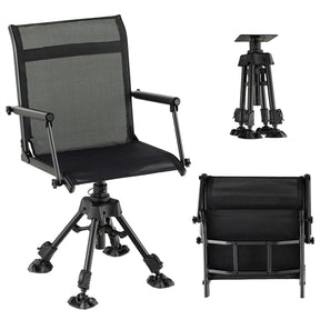 360° Silent Swivel Folding Hunting Blind Chair for Shooting Fishing, Portable Sniper Seat with 4 Adjustable Legs, All-Terrain Foot Pads