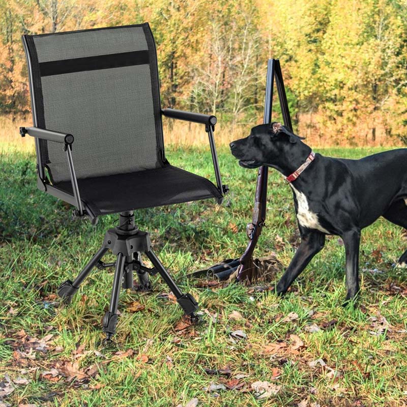 360° Silent Swivel Folding Hunting Blind Chair for Shooting Fishing, Portable Sniper Seat with 4 Adjustable Legs, All-Terrain Foot Pads