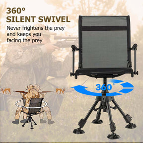 360° Silent Swivel Folding Hunting Blind Chair for Shooting Fishing, Portable Sniper Seat with 4 Adjustable Legs, All-Terrain Foot Pads