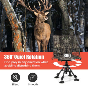360° Silent Swivel Folding Hunting Blind Chair for Shooting Fishing, Portable Sniper Seat with 4 Adjustable Legs, All-Terrain Foot Pads