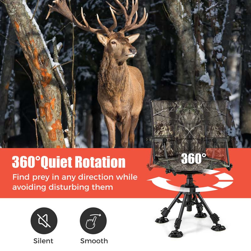 360° Silent Swivel Folding Hunting Blind Chair for Shooting Fishing, Portable Sniper Seat with 4 Adjustable Legs, All-Terrain Foot Pads