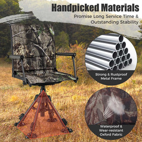 360° Silent Swivel Folding Hunting Blind Chair for Shooting Fishing, Portable Sniper Seat with 4 Adjustable Legs, All-Terrain Foot Pads