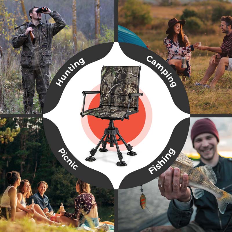 360° Silent Swivel Folding Hunting Blind Chair for Shooting Fishing, Portable Sniper Seat with 4 Adjustable Legs, All-Terrain Foot Pads