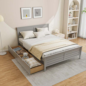 Solid Wood Platform Bed Frame with 2 Storage Drawers & Headboard, Wooden Slats Support Mattress Foundation, No Box Spring Needed