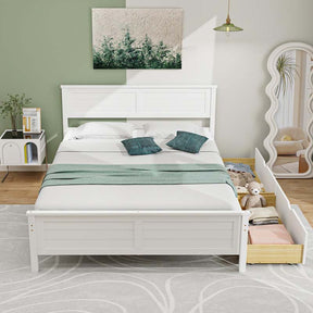 Solid Wood Platform Bed Frame with 2 Storage Drawers & Headboard, Wooden Slats Support Mattress Foundation, No Box Spring Needed