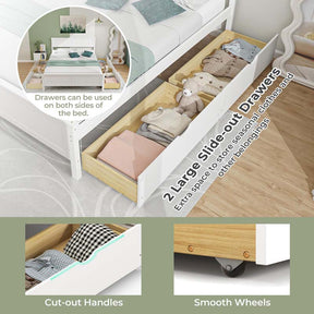 Solid Wood Platform Bed Frame with 2 Storage Drawers & Headboard, Wooden Slats Support Mattress Foundation, No Box Spring Needed