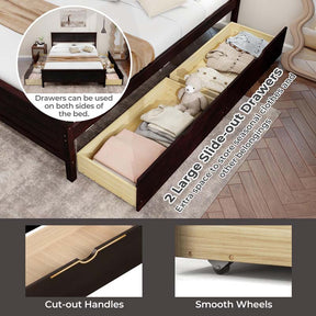 Solid Wood Platform Bed Frame with 2 Storage Drawers & Headboard, Wooden Slats Support Mattress Foundation, No Box Spring Needed