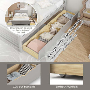 Solid Wood Platform Bed Frame with 2 Storage Drawers & Headboard, Wooden Slats Support Mattress Foundation, No Box Spring Needed