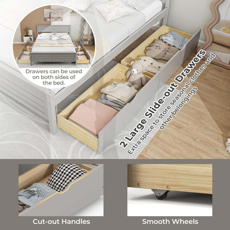 Solid Wood Platform Bed Frame with 2 Storage Drawers & Headboard, Wooden Slats Support Mattress Foundation, No Box Spring Needed