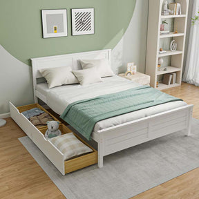 Solid Wood Platform Bed Frame with 2 Storage Drawers & Headboard, Wooden Slats Support Mattress Foundation, No Box Spring Needed