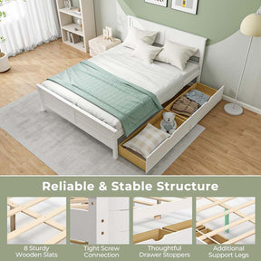 Solid Wood Platform Bed Frame with 2 Storage Drawers & Headboard, Wooden Slats Support Mattress Foundation, No Box Spring Needed