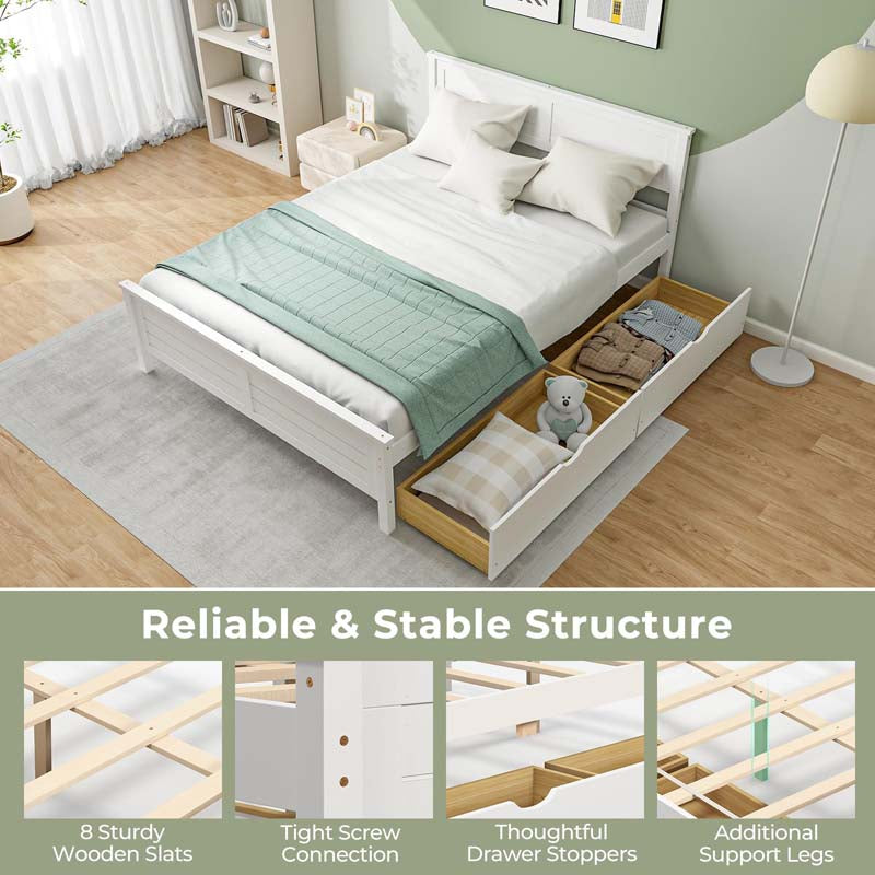 Solid Wood Platform Bed Frame with 2 Storage Drawers & Headboard, Wooden Slats Support Mattress Foundation, No Box Spring Needed