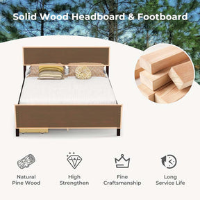 Solid Wood Platform Bed Frame with 2 Storage Drawers & Headboard, Wooden Slats Support Mattress Foundation, No Box Spring Needed