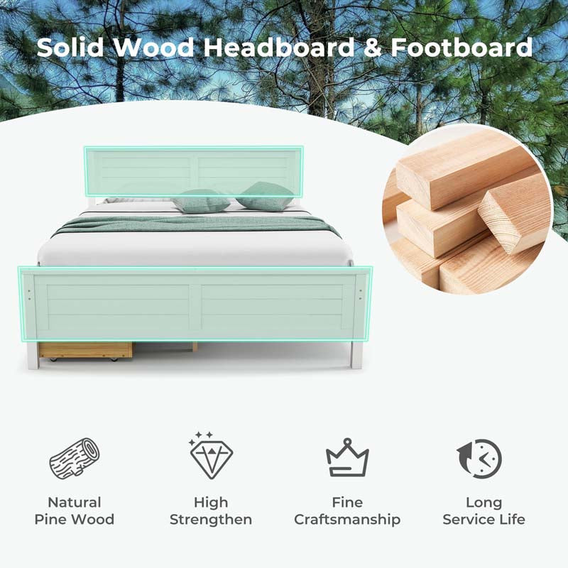 Solid Wood Platform Bed Frame with 2 Storage Drawers & Headboard, Wooden Slats Support Mattress Foundation, No Box Spring Needed