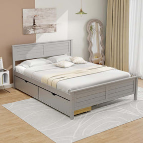 Solid Wood Platform Bed Frame with 2 Storage Drawers & Headboard, Wooden Slats Support Mattress Foundation, No Box Spring Needed