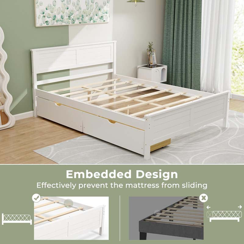 Solid Wood Platform Bed Frame with 2 Storage Drawers & Headboard, Wooden Slats Support Mattress Foundation, No Box Spring Needed