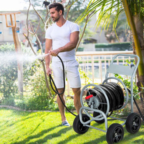 Garden Hose Reel Cart Holds 330 FT of 3/4" or 5/8” & 400 FT of 1/2" Hose, Heavy Duty Yard Water Planting Cart