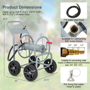 Garden Hose Reel Cart Holds 330 FT of 3/4" or 5/8” & 400 FT of 1/2" Hose, Heavy Duty Yard Water Planting Cart