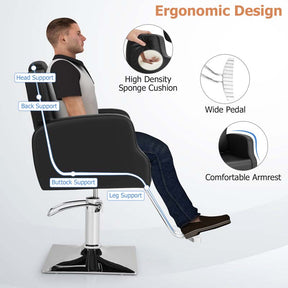 360° Swivel Salon Barber Chair with Adjustable Seat Height and Heavy Duty Hydraulic Pump
