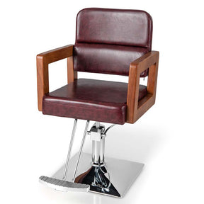 Sleek Red 360° Swivel Barber Salon Chair for Hair Stylist with Wood Armrest, Adjustable Height, Heavy-Duty Hydraulic Pump