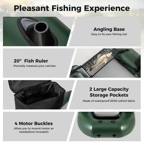 Inflatable Fishing Float Tube with 2 Large Storage Pockets, Angling Base, 20" Fish Ruler & 4 Motor Buckles, 352LBS Capacity Belly Boat for Fly Fishing