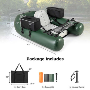 Inflatable Fishing Float Tube with 2 Large Storage Pockets, Angling Base, 20" Fish Ruler & 4 Motor Buckles, 352LBS Capacity Belly Boat for Fly Fishing
