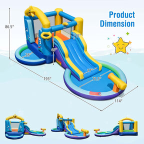 Inflatable Water Slide with Ball Pit, Splash Pool & 735W Blower, Ocean Themed Bounce House Water Park for Kids Ages 3-10 Outdoor Backyard Gifts