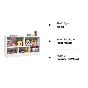5-Cube Wooden Toy Storage Organizer, 2-Tier Kids Bookcase with Open Shelves, Multipurpose Classroom Furniture for Playroom & Nursery