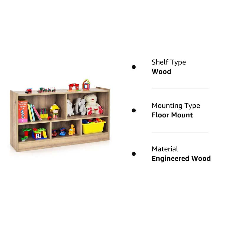 5-Cube Wooden Toy Storage Organizer, 2-Tier Kids Bookcase with Open Shelves, Multipurpose Classroom Furniture for Playroom & Nursery