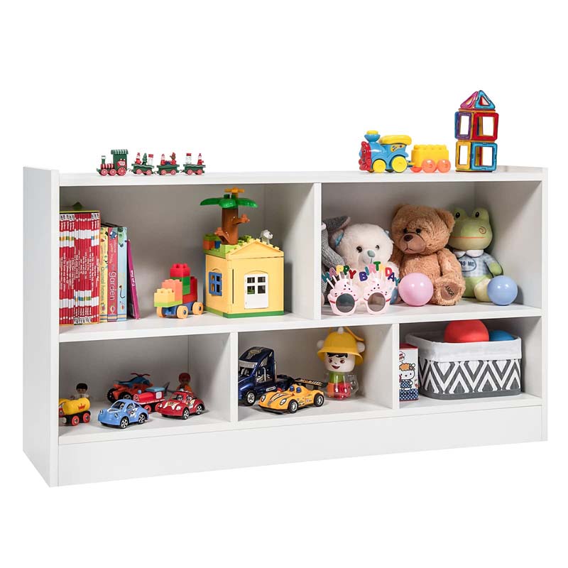 5-Cube Wooden Toy Storage Organizer, 2-Tier Kids Bookcase with Open Shelves, Multipurpose Classroom Furniture for Playroom & Nursery