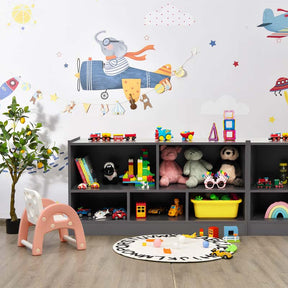 5-Cube Wooden Toy Storage Organizer, 2-Tier Kids Bookcase with Open Shelves, Multipurpose Classroom Furniture for Playroom & Nursery